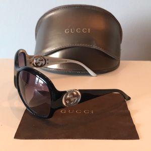 GUCCI jet black round eye oversized sunglasses